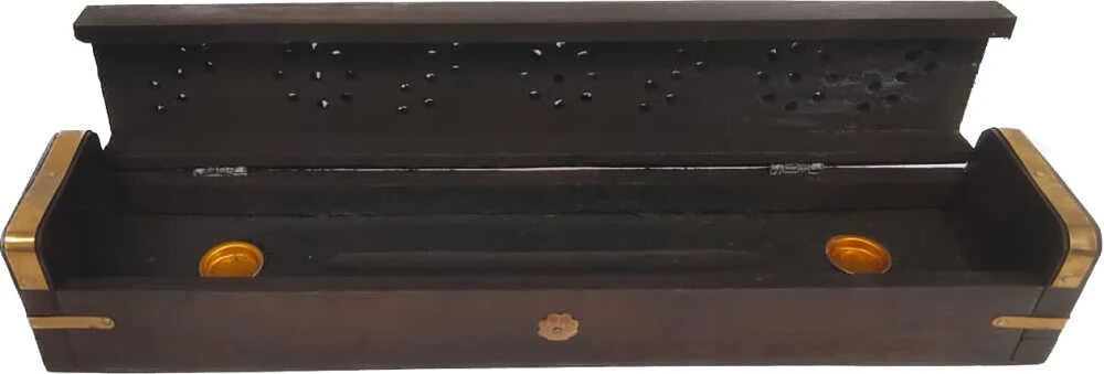 Подставка для благовоний Пенал Черный из дерева Шишам с резьбой 30х5,5х5,5 см