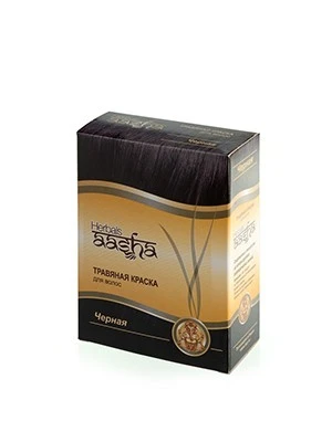 Краска для волос травяная "Чёрная" Ааша (на основе индийской хны) Aasha 6 пак. по 10 гр.