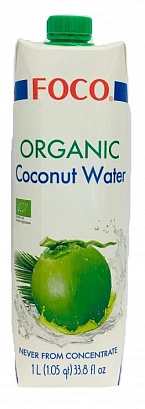 Вода кокосовая без сахара органическая Organic Coconut Water FOCO 1 л. TetraPak