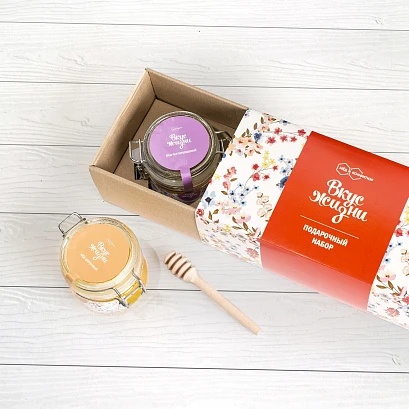 Подарочный набор "Вкус Жизни" мёд цветочный, расторопшевый бугель и ложечка медовая