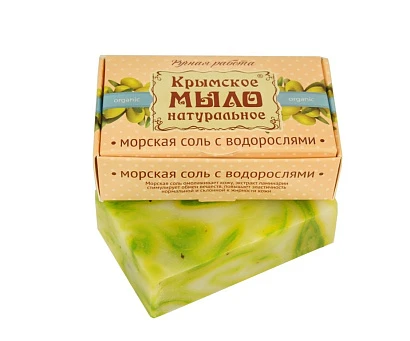 Крымское мыло на оливковом масле С Морской солью и водорослями 100 гр.