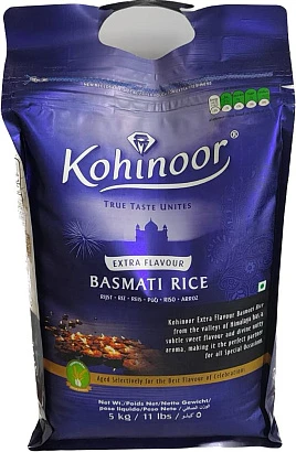 Рис басмати шлифованый Платиновая серия Extra flavour basmati rice Platinum range Kohinoor 5 кг