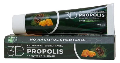 Зубная паста натуральная с живицей 3D Propolis Жива 100 мл.