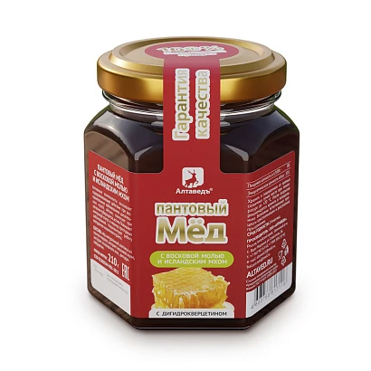 Мёд пантовый с восковой молью и исландским мхом 210 гр. 