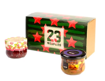 Подарочный набор "23 февраля Звезды" конфитюр малиновый, ассорти: миндаль, кешью, фундук в меду