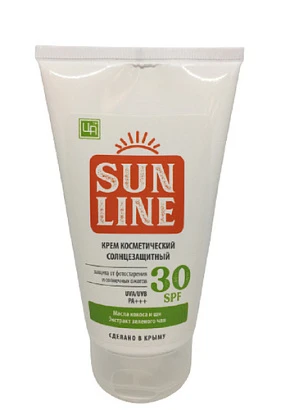 Крем косметический солнцезащитный SUNLINE SPF 30 c маслами кокоса и ши и с экстрактом зеленого чая 140 гр. 