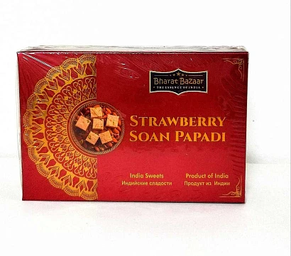 Сладость Соан Папди со вкусом клубники Soan Papadi Strawberry  Bharat Bazaar  250 гр. 