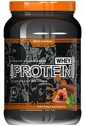 Протеин cывороточный со вкусом печенья и карамели Whey Protein aTech Nutrition 900 гр.