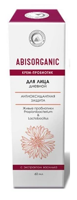 Крем-пробиотик Abisorganic для лица дневной антиоксидантная защита с экстрактом василька 60 мл.
