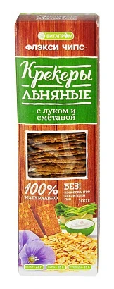 Крекеры льняные натуральные Флэксичипс со вкусом Лук-сметана 100 гр. 