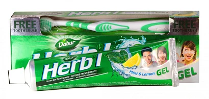 Зубная паста Мята и Лимон Дабур + зубная щётка (Dabur Herb'l Fresh Gel) 150 гр. 