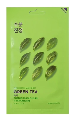Маска для лица тканевая увлажнение и снятие покраснений зеленый чай Pure Essence Mask Sheet Green Tea Holika Holika