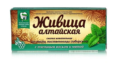 Смолка Живица Алтайская лиственничная с пчелиным воском и мятой 4 шт. по 0,8 г