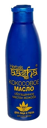 Масло кокосовое, обогащённое маслом жожоба Ааша (для лица и тела) Aasha 100 мл.